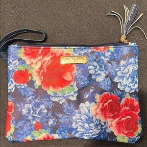 The Pioneer Floral Blue and Red Wristlet Clutch